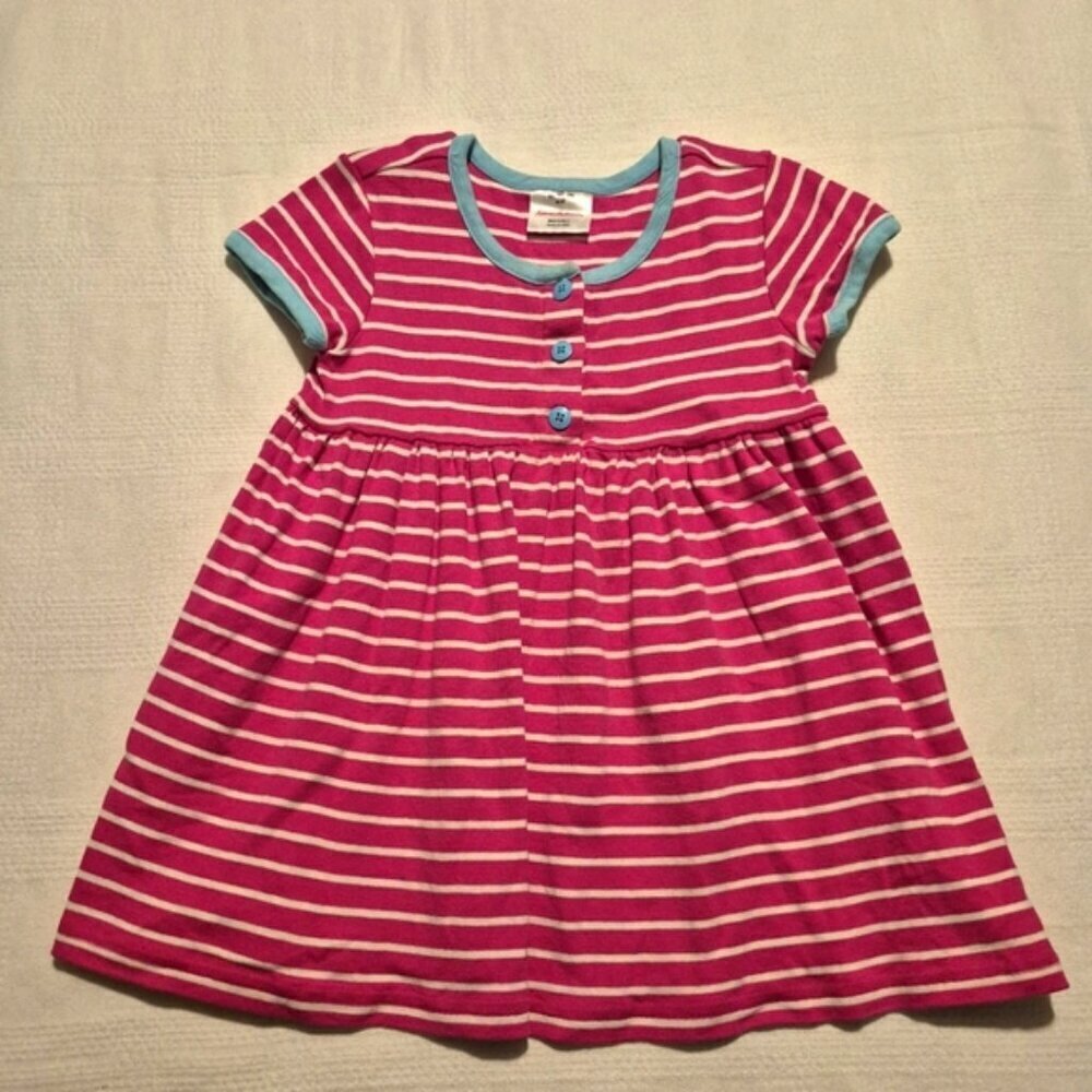 Hanna Andersson girls size 100 or 4 raspberry & white short sleeve dress VGUC